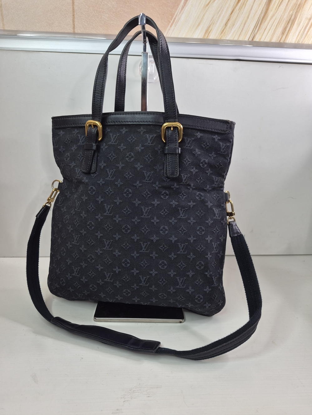 Louis Vuitton Blue Monogram Tote with Gold Hardware - Luxury Designer Style